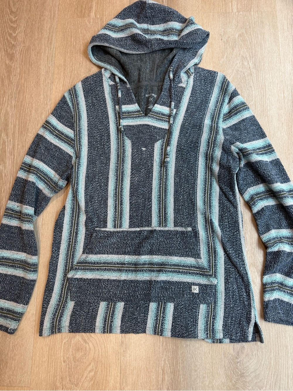 Striped Hooded Baja Sweater in Navy and Teal
